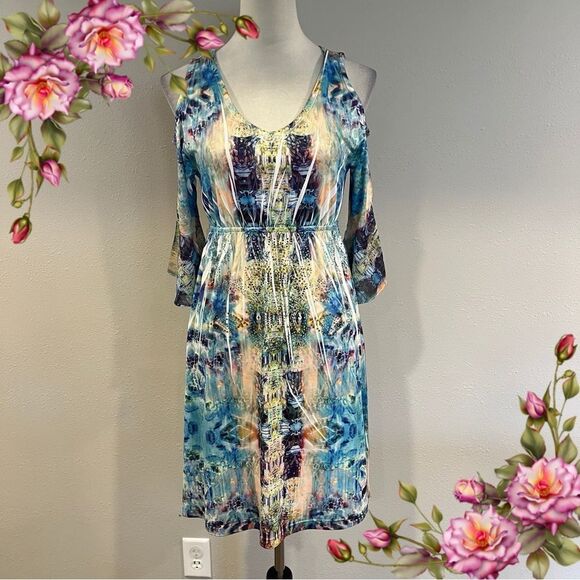 Colorful Tie-Dye Cold Shoulder Dress - Picture 1 of 15